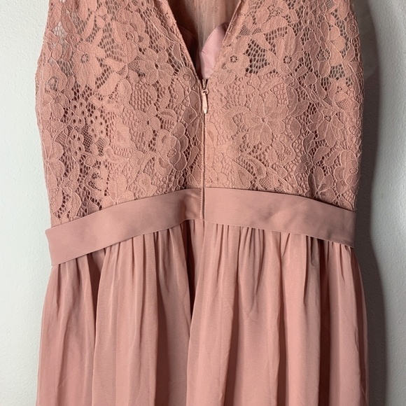 Azazie Blush Pink Bridesmaid Halter Lace Dress - Picture 6 of 11